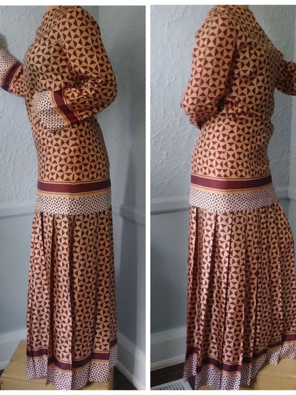 2 Piece Skirt and Shirt Ensemble with Shawl/Scarf by Leo Chevalier - Authentic 7